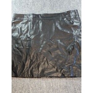 LOFT Faux Leather Mini Skirt Womens 20 Plus Black High Rise Wrap Vegan Leather